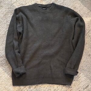 Grey Crewneck Sweater with Textured Pattern